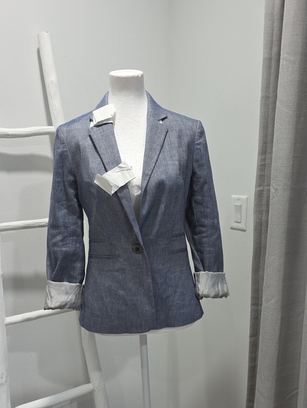 Women's Chambray Tailored Single-Button Blazer - Blue